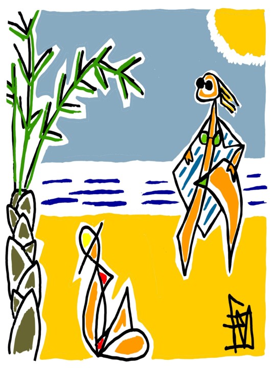 Digital Arts titled "sur la plage 2" by Franck Vidal, Original Artwork, Digital Painting