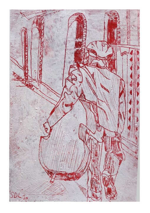 Peinture intitulée "Man with a Cello" par Shlomit Levi, Œuvre d'art originale, Acrylique