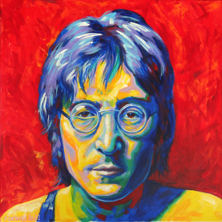 Malerei mit dem Titel "John Lennon" von Franck Denuel, Original-Kunstwerk, Acryl