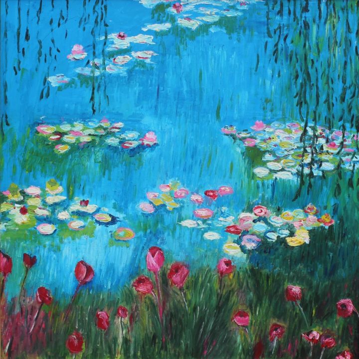 Painting titled "Bassin aux Nymphéas…" by F-Henri, Original Artwork, Oil