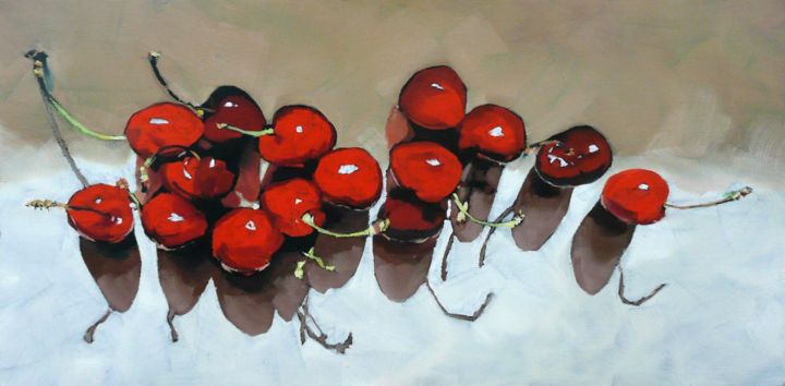 Peinture intitulée "Quinze cerises" par Franck Le Boulicaut, Œuvre d'art originale, Huile