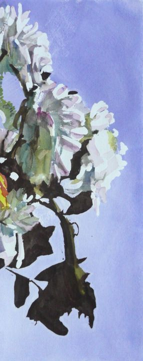 Malerei mit dem Titel "Roses blanches" von Franck Le Boulicaut, Original-Kunstwerk, Aquarell
