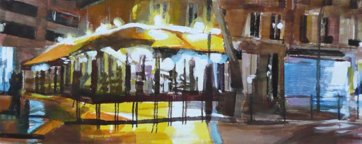 Painting titled "Le «Terrasse de Lyo…" by Franck Le Boulicaut, Original Artwork, Gouache