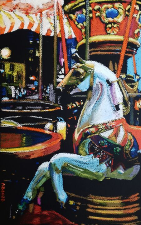 Рисунок под названием "Carousel" - Franck Le Boulicaut, Подлинное произведение искусства, Пастель