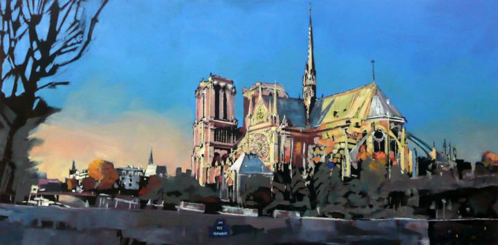 Peinture intitulée "Notre-Dame de Paris" par Franck Le Boulicaut, Œuvre d'art originale, Huile