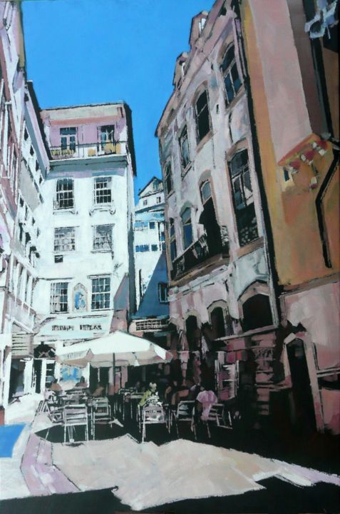 Peinture intitulée "Lisbonne : Padaria…" par Franck Le Boulicaut, Œuvre d'art originale, Huile