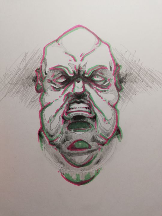 Drawing titled "Angry Boy" by Franck Renaud, Original Artwork, Pencil