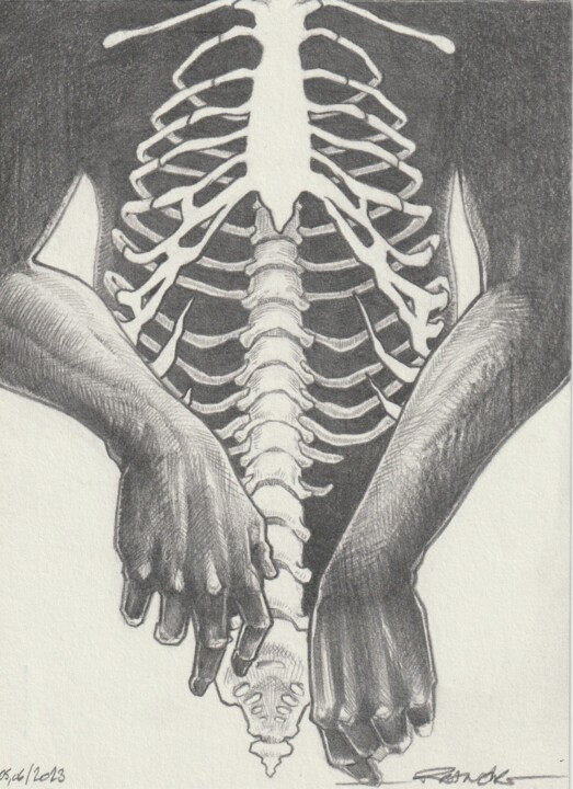 Drawing titled "Ribcage" by Franck Renaud, Original Artwork, Pencil