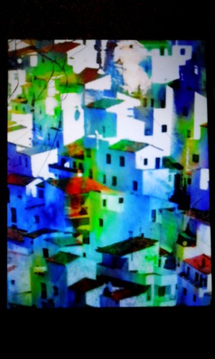 Arte digitale intitolato "Maison bleu" da Franck Werner, Opera d'arte originale, Pittura digitale