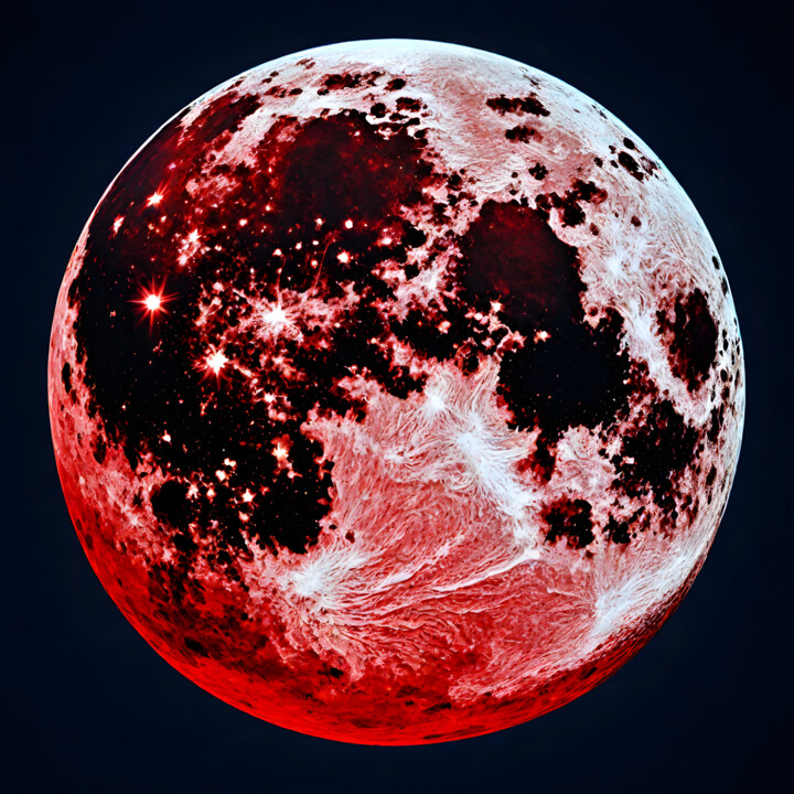 Digitale Kunst getiteld "Lune Rouge" door Francky Xv Wolff, Origineel Kunstwerk, AI gegenereerde afbeelding