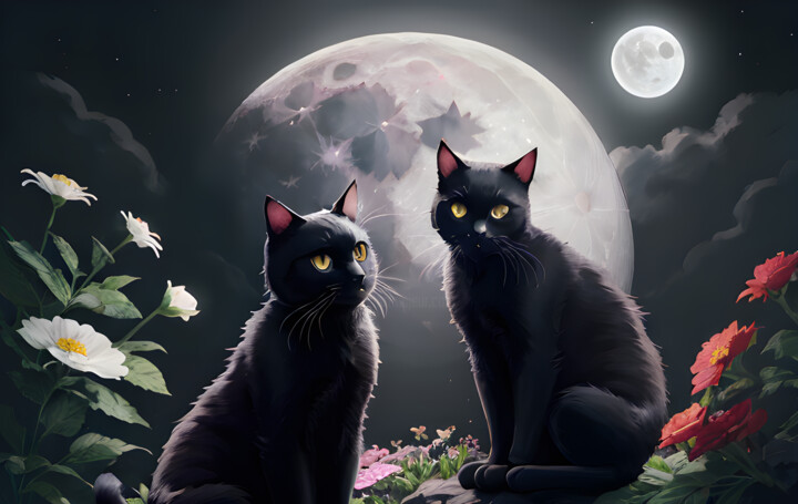 Digital Arts titled "Chats Noirs" by Francky Xv Wolff, Original Artwork, AI generated image