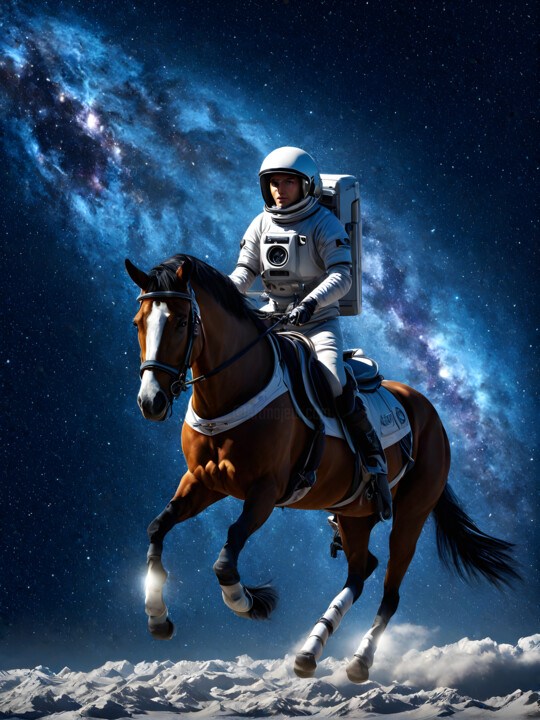 Arts numériques intitulée "Astronaute et son D…" par Francky Xv Wolff, Œuvre d'art originale, Image générée par l'IA