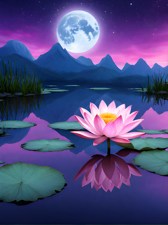 Arte digital titulada "Lotus Solitaire" por Francky Xv Wolff, Obra de arte original, Imagen generada por IA