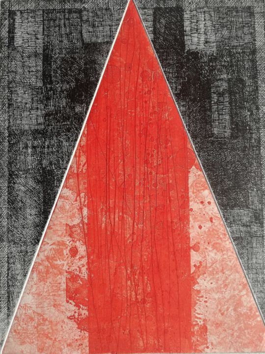 Incisioni, stampe intitolato "TRIANGOLO ROSSO" da Franco Bogge, Opera d'arte originale, Acquaforte