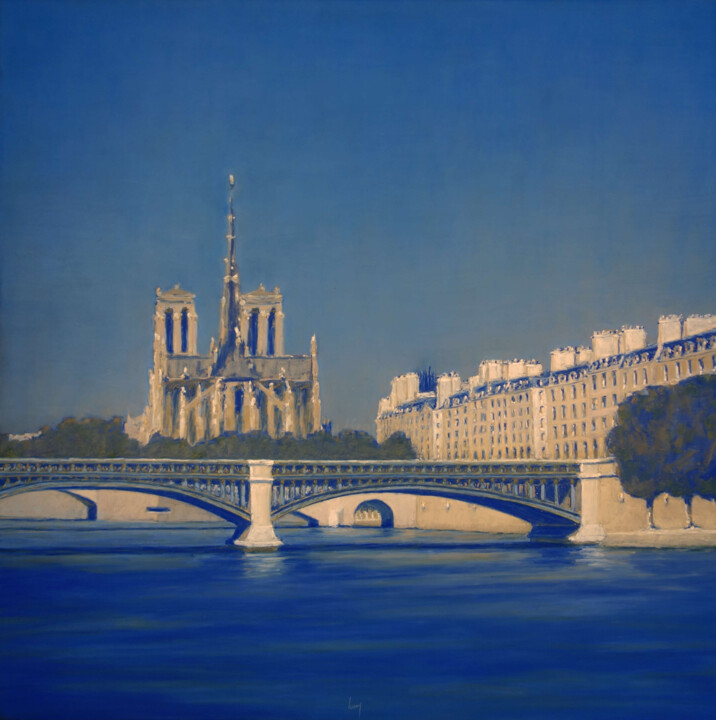 Painting titled "Pont Sully et Notre…" by François Cusson, Original Artwork, Pastel Mounted on Wood Panel
