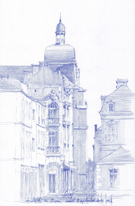 Dessin intitulée "Rue Bisson, Les Sab…" par François Cusson, Œuvre d'art originale, Crayon Monté sur Plexiglas