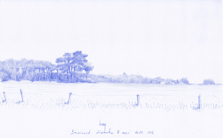 Dessin intitulée "Vue de la plaine" par François Cusson, Œuvre d'art originale, Crayon Monté sur Plexiglas