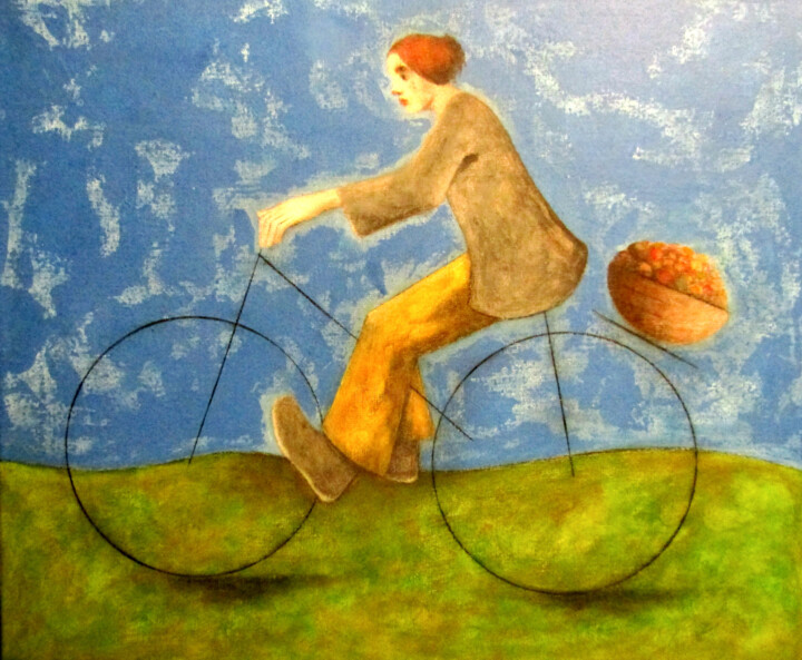 Painting titled "La bicyclettiste" by François Joseph Durand, Original Artwork, Acrylic