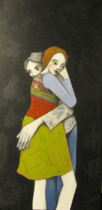 Peinture intitulée ""Couple s'aimant"" par François Joseph Durand, Œuvre d'art originale, Acrylique