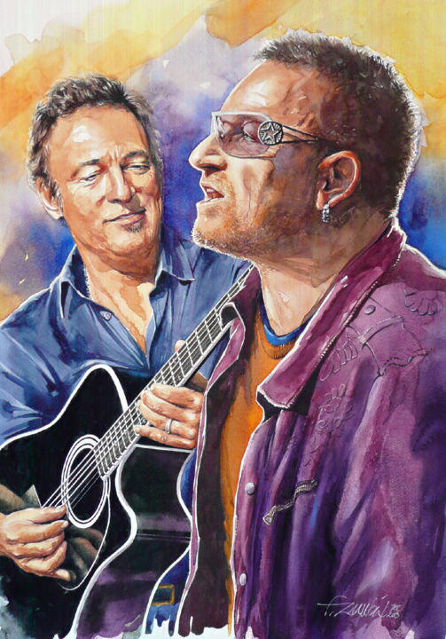 Peinture intitulée "u2-bono-brucespring…" par François Lanvin, Œuvre d'art originale, Aquarelle