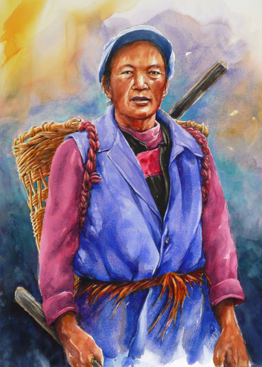 Painting titled "yunnan-paysanne.jpg" by François Lanvin, Original Artwork, Watercolor