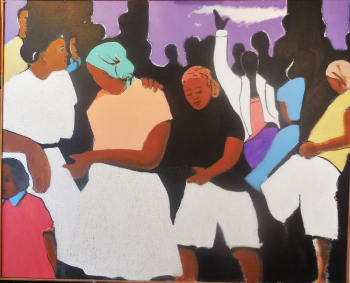 Pintura titulada "6-soirée-groupe don…" por Francois Mollon Gros-Desormeaux, Obra de arte original, Acrílico
