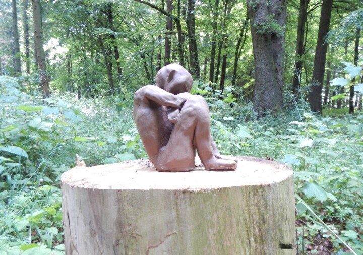 Sculpture intitulée "homme-qui-dort" par Francois Mouillard, Œuvre d'art originale, Terre cuite