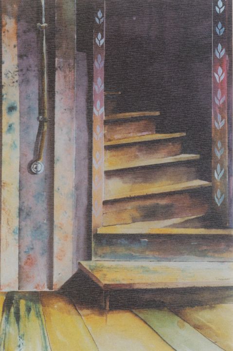 Peinture intitulée "L'escalier de ma gr…" par François Renault, Œuvre d'art originale, Aquarelle