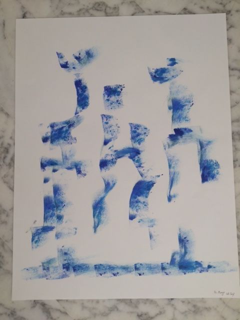 Schilderij getiteld "-bleu en mouvement" door Kikayou, Origineel Kunstwerk, Acryl