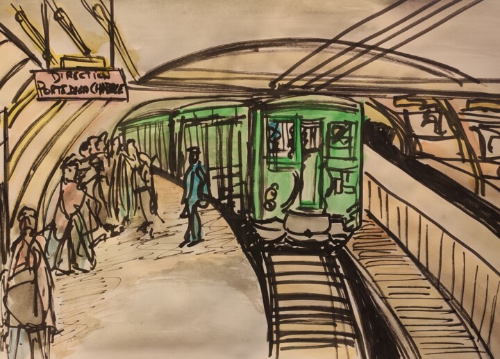 Painting titled "Metro" by François Van Hemelryck, Original Artwork, Watercolor