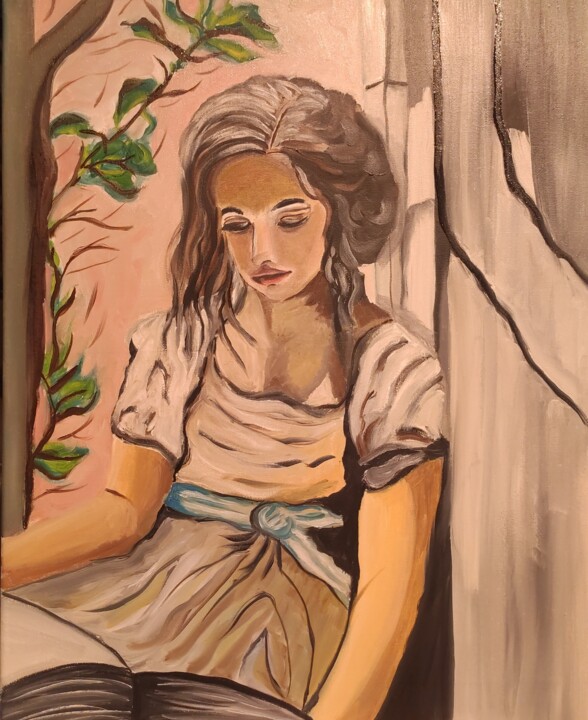 Картина под названием "Jeune femme au livre" - François Van Hemelryck, Подлинное произведение искусства, Масло Установлен на…