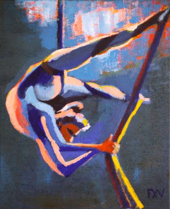 Painting titled "Acrobatie" by Francois Xavier Vaudeleau, Original Artwork, Acrylic Mounted on Wood Stretcher frame