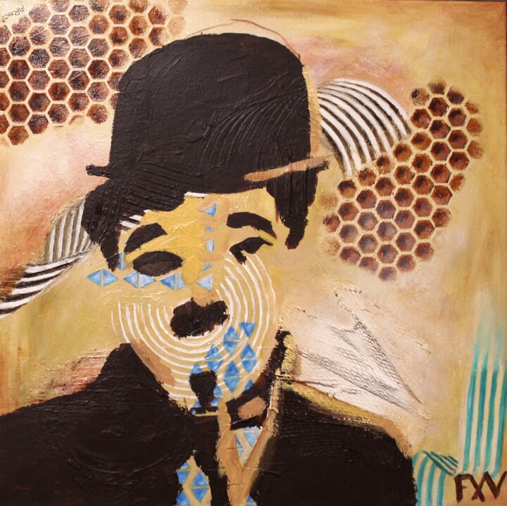 Картина под названием "Chaplin" - Francois Xavier Vaudeleau, Подлинное произведение искусства, Акрил Установлен на Деревянна…
