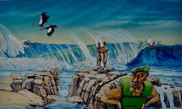 Pintura intitulada "surf en Afrique du…" por François Carage, Obras de arte originais, Acrílico