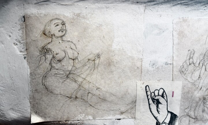 Dibujo titulada "Aphrodite réveille…" por François Carage, Obra de arte original, Bolígrafo