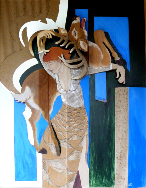 Painting titled "De belles et de bêt…" by Francoise Amadieu, Original Artwork, Cardboard Mounted on Wood Stretcher frame