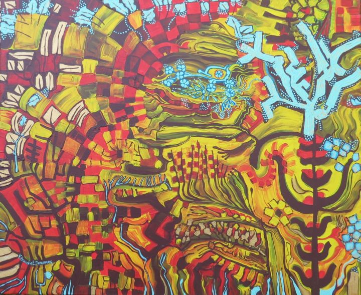 Peinture intitulée "L'arbre-oasis" par Françoise Bouchet-Doumenq, Œuvre d'art originale, Acrylique