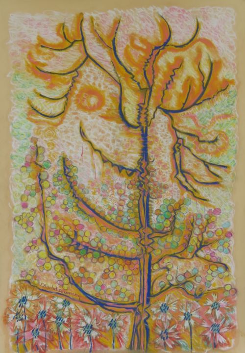 Dessin intitulée "L'arbre aux petits…" par Françoise Bouchet-Doumenq, Œuvre d'art originale, Pastel