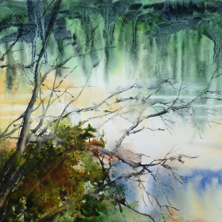 Peinture intitulée "L'arbre-tombe-au-bo…" par Françoise Buisson, Œuvre d'art originale,