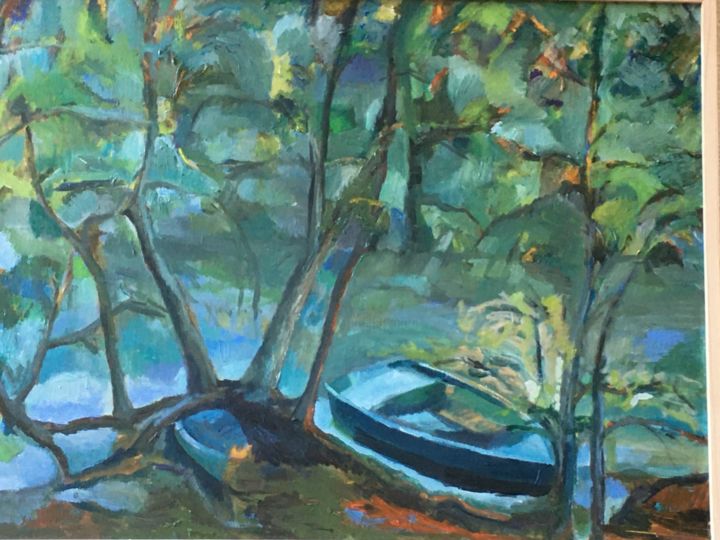Painting titled "rivière" by Françoise Chat-Passe Joli-Vet, Original Artwork, Oil
