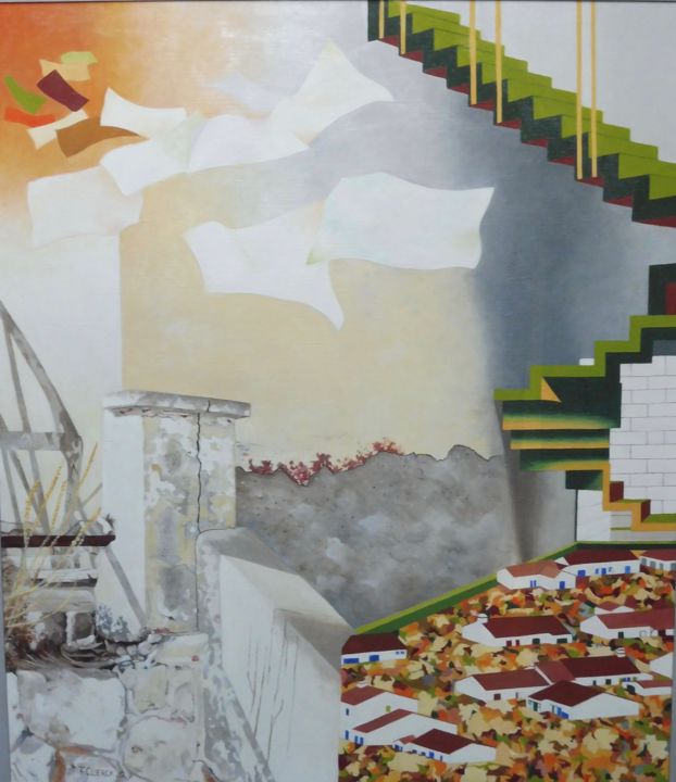 Peinture intitulée ""Minestrone"" par Françoise Clercx, Œuvre d'art originale, Huile Monté sur Châssis