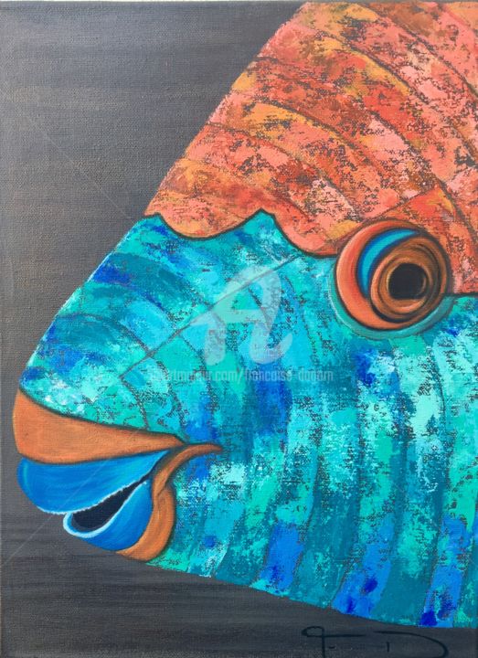 Schilderij getiteld "parrot fish" door Françoise Dagorn, Origineel Kunstwerk, Acryl