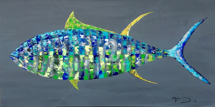 Pintura intitulada "Yellowfin tuna" por Françoise Dagorn, Obras de arte originais, Acrílico