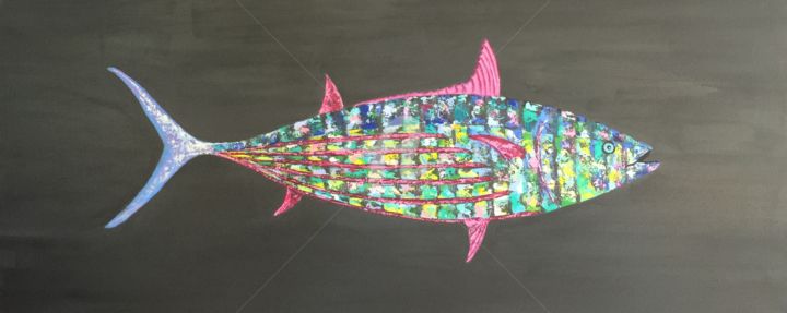 Painting titled "pink skipjack tuna" by Françoise Dagorn, Original Artwork, Acrylic