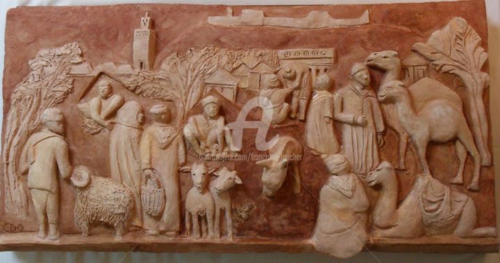 Sculpture titled "Souk du Talborj-Aga…" by Cédo, Original Artwork, Terra cotta