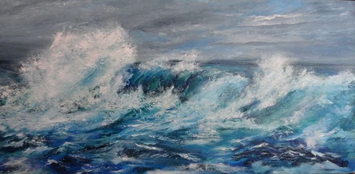 Peinture intitulée "La vague" par Françoise Folley, Œuvre d'art originale, Huile