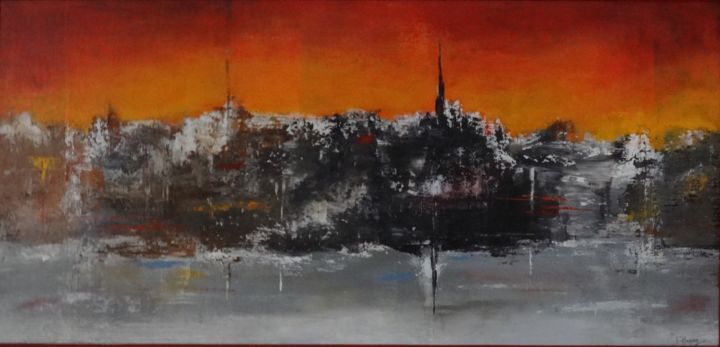 Painting titled "Ville dans le miroi…" by Françoise Husson, Original Artwork, Acrylic