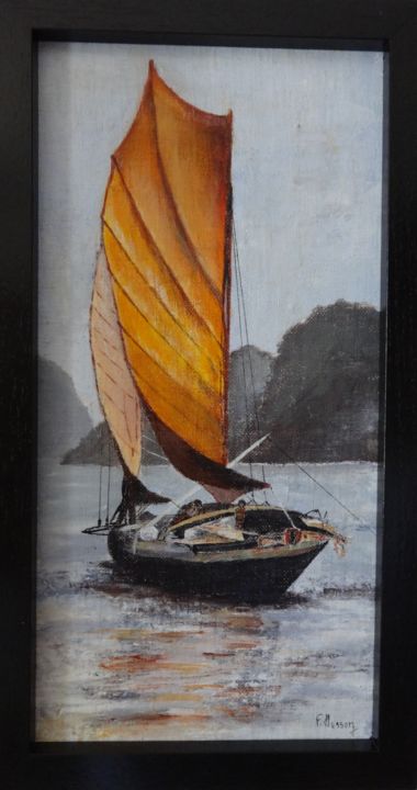Painting titled "Sampan" by Françoise Husson, Original Artwork, Acrylic