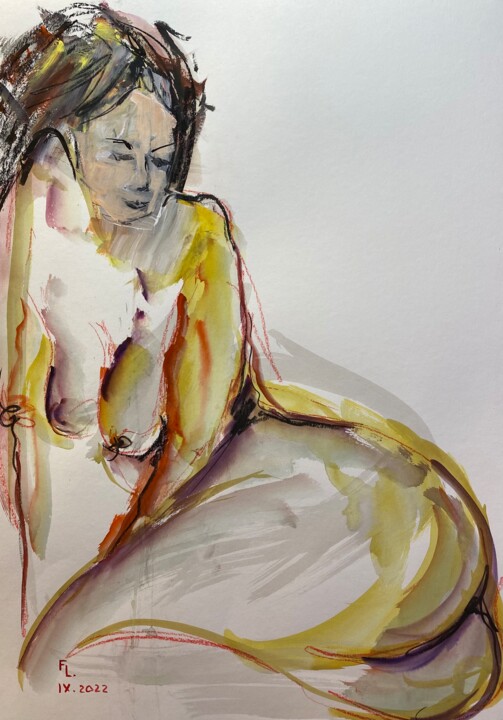 Peinture intitulée "Femme pensive" par Francoise Leblanc, Œuvre d'art originale, Acrylique