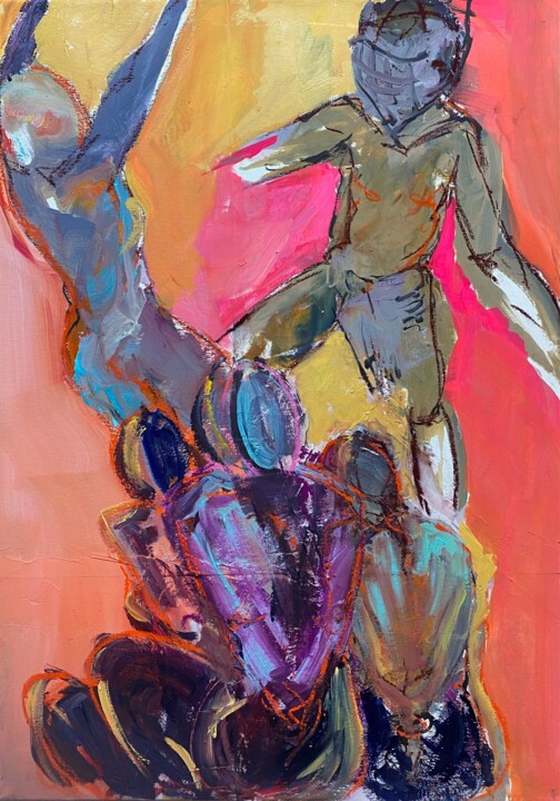 Painting titled "FEMMES DEBOUT" by Francoise Leblanc, Original Artwork, Acrylic Mounted on Wood Stretcher frame